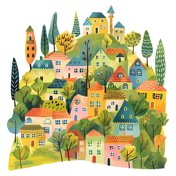 استیکر پارچه و لباس پاد آفرین مدل فانتزی طرح دهکده خانه روستایی کد S2625