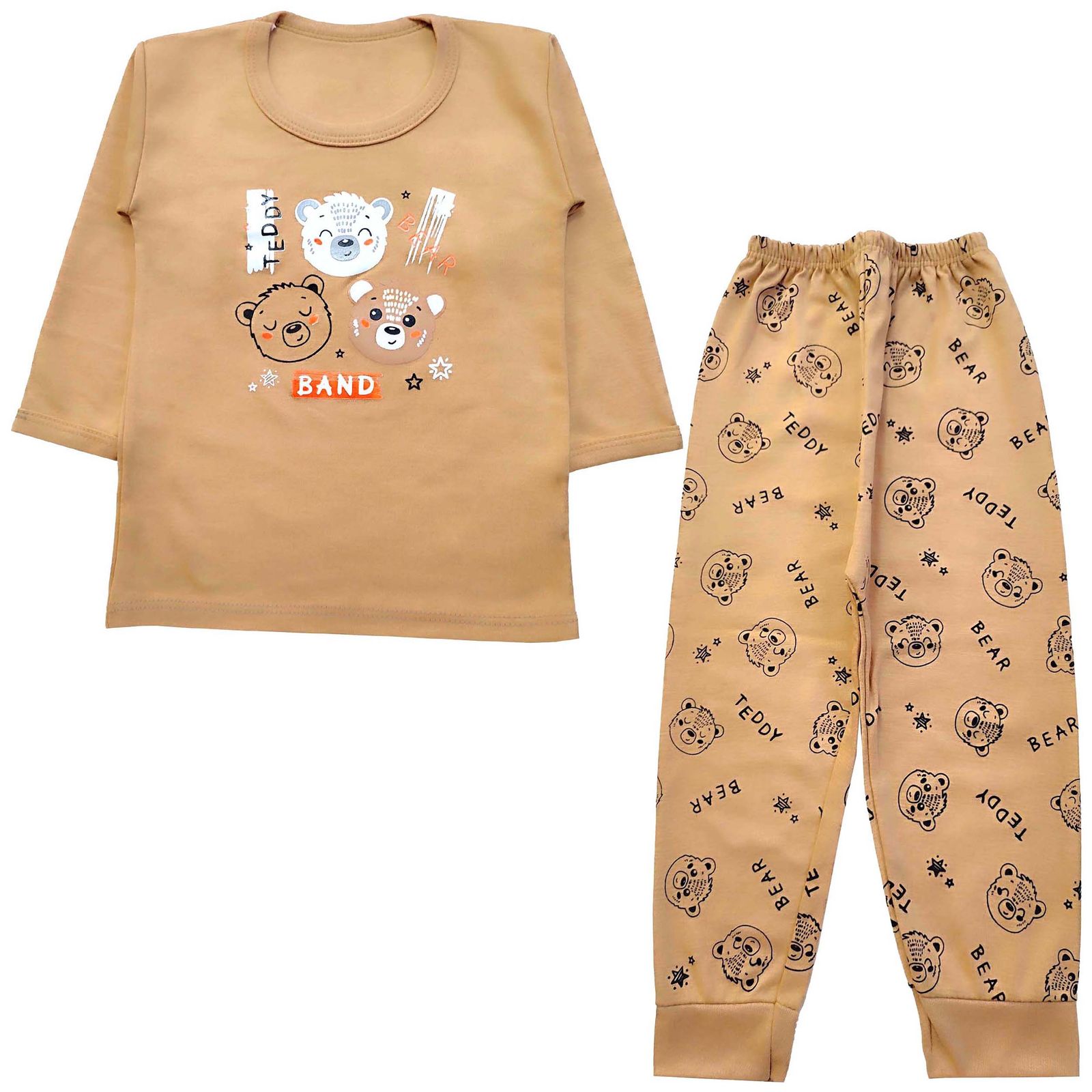 ست تی شرت و شلوار نوزادی مدل کله خرس کد 3927 رنگ نسکافه ای -  - 1