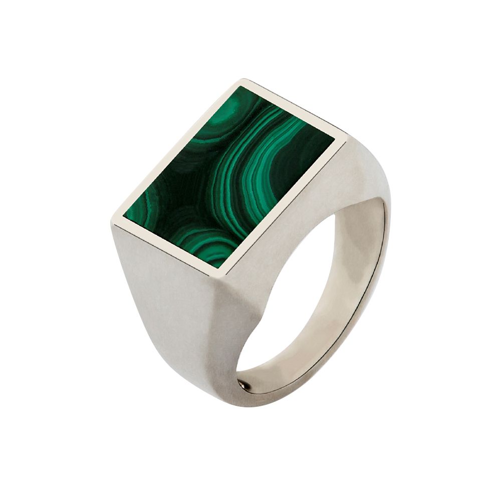 انگشتر نقره مردانه دلی جم مدل مستطیل افقی نگین مالاکیت طبیعی - - 1