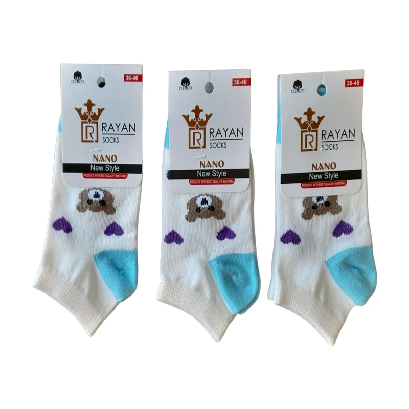 جوراب ساق کوتاه دخترانه مدل خرس قلب دار بسته 3 عددی