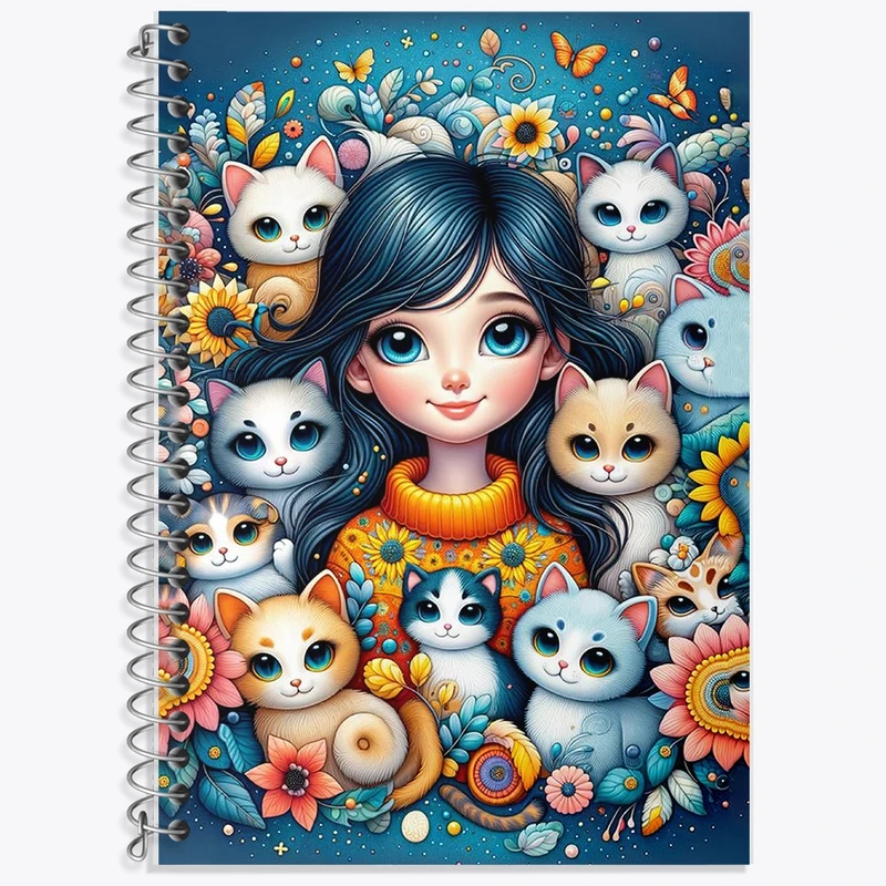 دفتر زبان 50 برگ خندالو مدل دو خط طرح دختر و گربه کد F2090