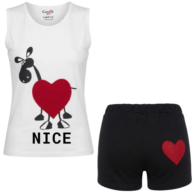 ست تاپ و شلوارک راحتی زنانه مدل قلب لاو