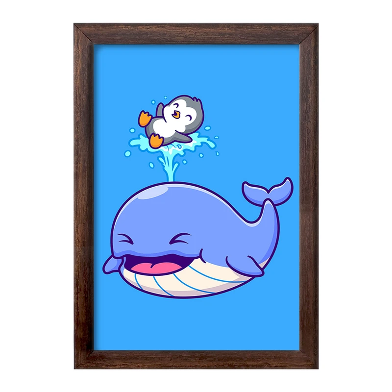 تابلو خندالو طرح حیوانات بامزه نهنگ و پنگوئن کد 25424