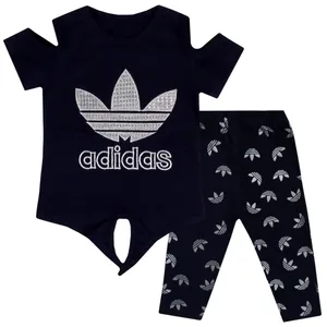 ست تی شرت و شلوارک دخترانه مدل سرشانه باز