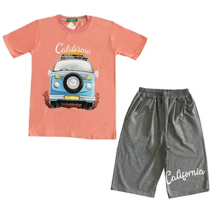 ست تی شرت و شلوارک دخترانه مدل کالیفرنیا رنگ گلبهی