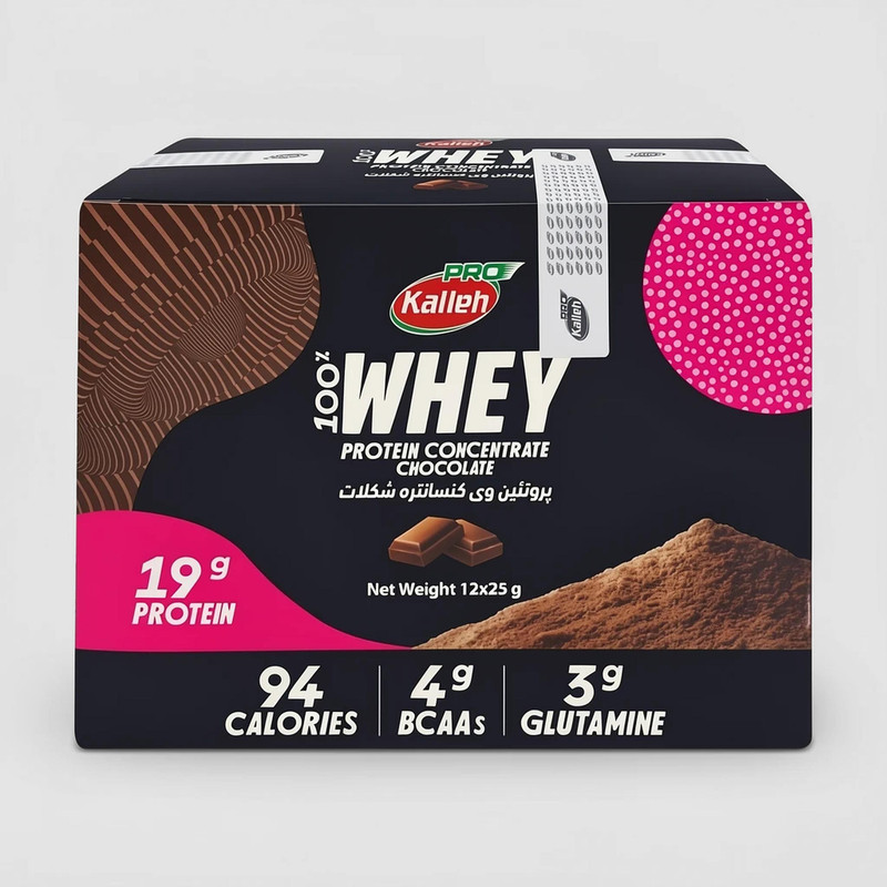 پودر پروتئین وی با طعم شکلاتی کاله پرو - 400 گرم بسته 12 عددی