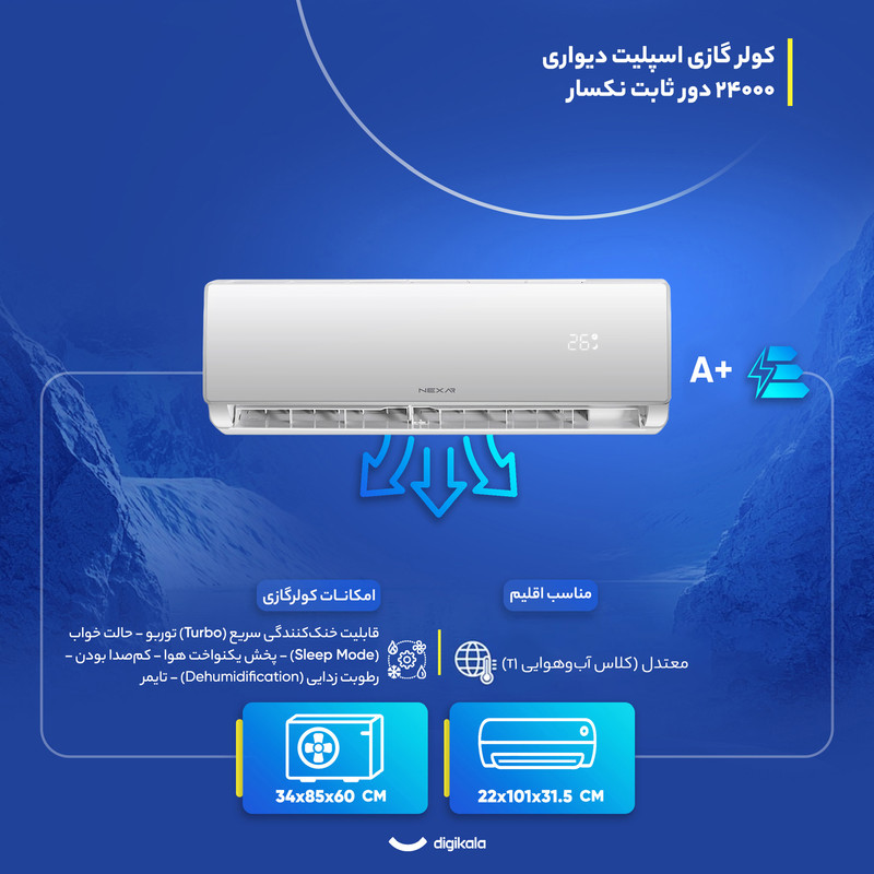 کولر گازی اسپلیت دیواری 24000 دور ثابت نکسار مدل TF24ELN1