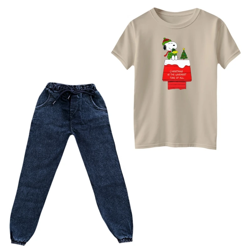 ست تی‌شرت و شلوار پسرانه مدل اسنوپی کریسمس کد 10