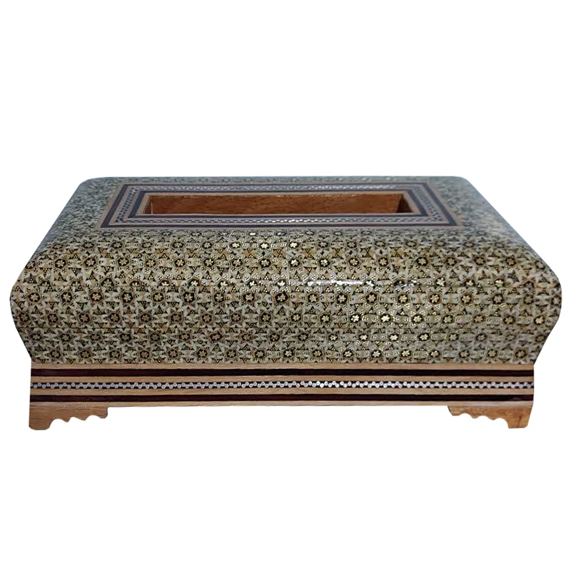 جعبه دستمال کاغذی خاتم کاری چوبی کد 554