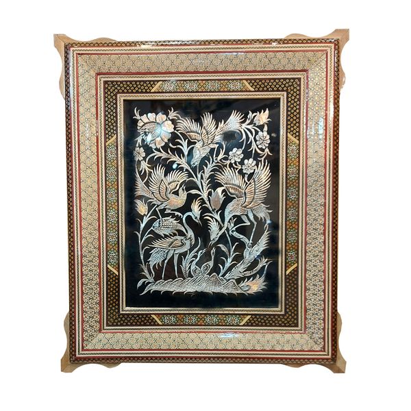 قاب قلمزنی خاتم کاری مدل گل و مرغ کد 51