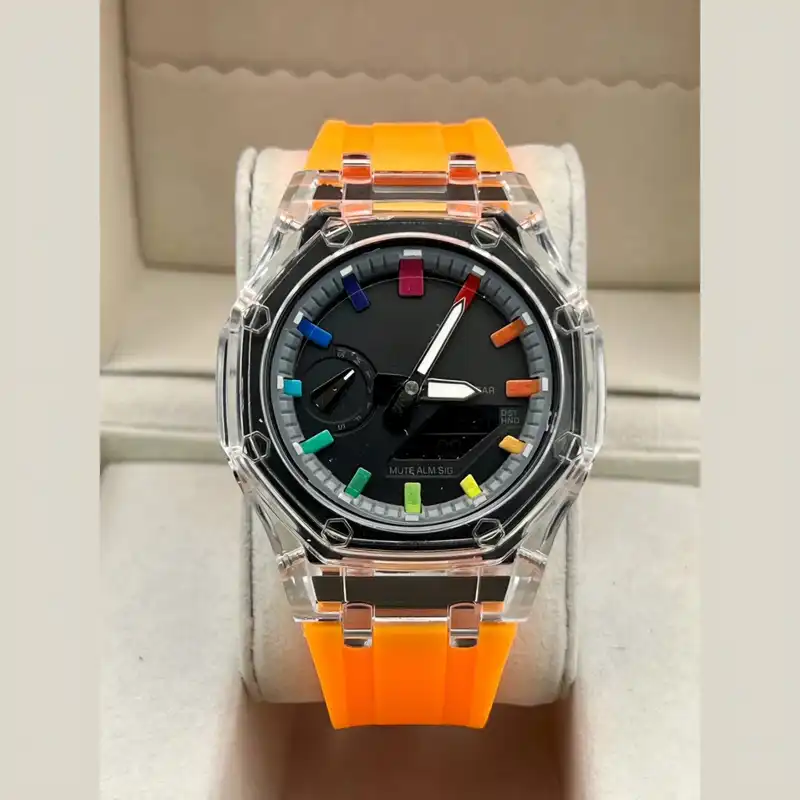 ساعت مچی عقربه ای مدل دو زمانه کرنومتر دار بند سیلیکونی موتور پمپی کد 12