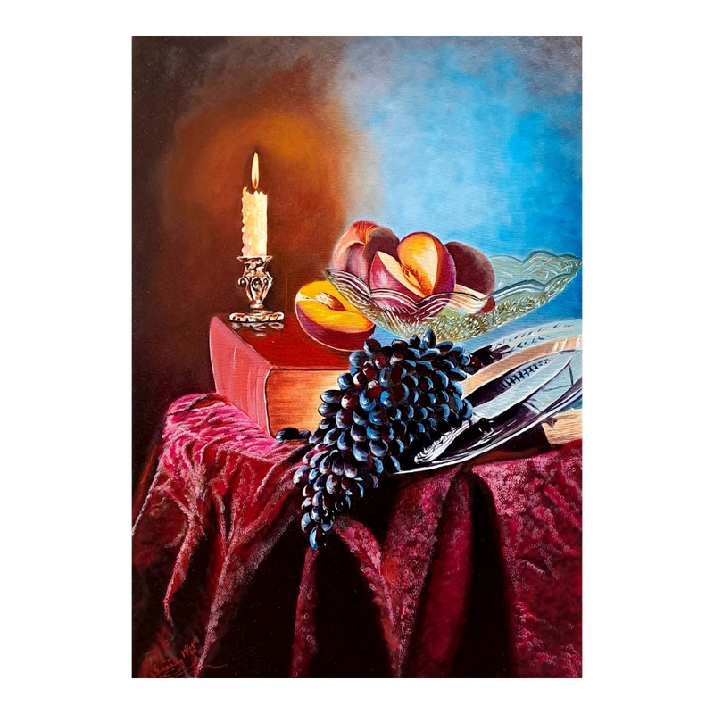 تابلو نقاشی رنگ روغن طرح طبیعت بی جان کد 2