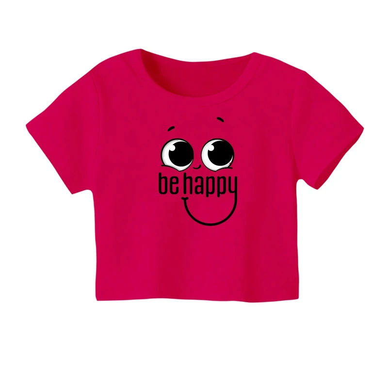 کراپ‌ تی‌شرت آستین کوتاه زنانه مدل شاد باش
