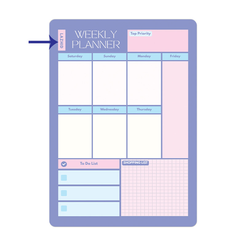 تخته وایت برد لاژید طرح پلنر هفتگی سایز 20X30 سانتیمتر