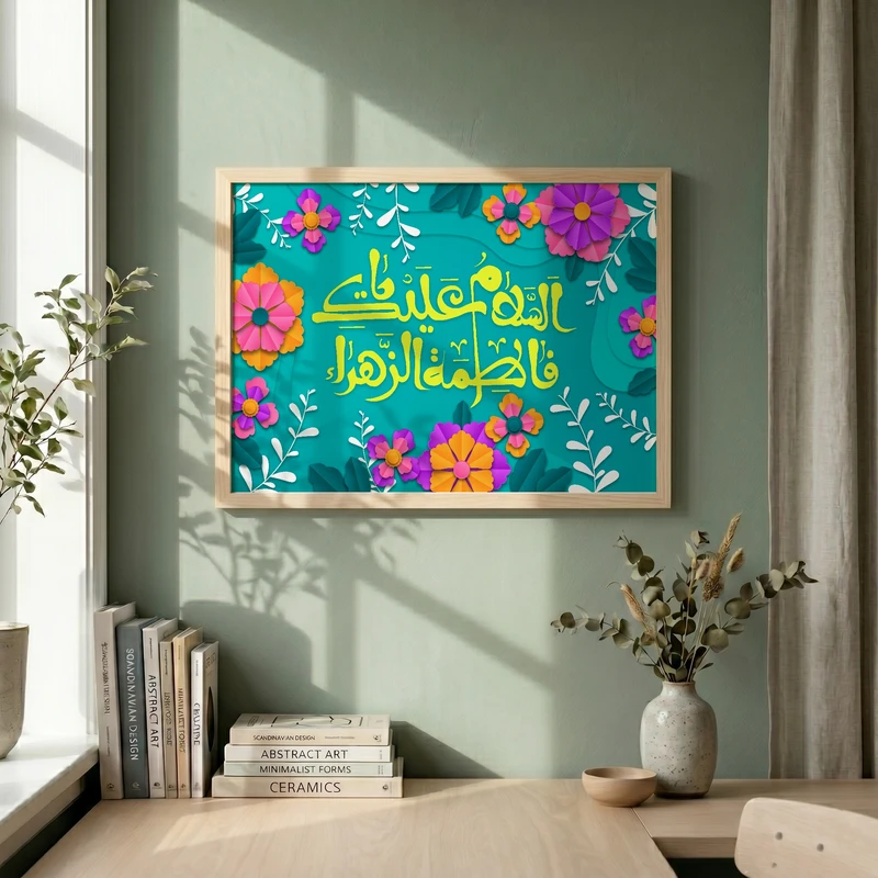 تابلو طرح ولادت حضرت فاطمه (س) مدل G15270 فریم کرم روشن