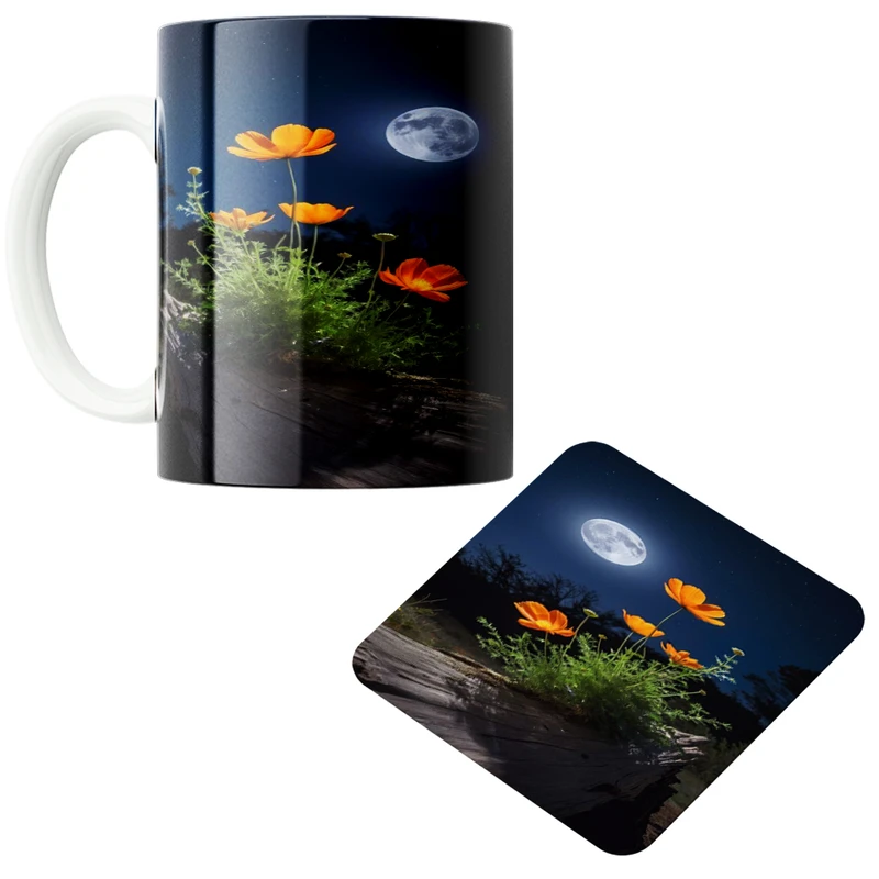 ماگ پاد آفرین مدل گلهای وحشی کد 03 به همراه زیر لیوانی