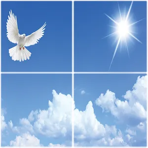 تایل سقفی آسمان مجازی طرح ابر و خورشید و پرنده کد ST 7118-4 سایز 60x60 سانتی متر مجموعه 4 عددی
