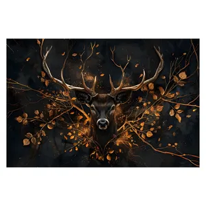 فرش پارچه‌ای مدل فرشینه طرح گوزن و شاخه کد AR3059190