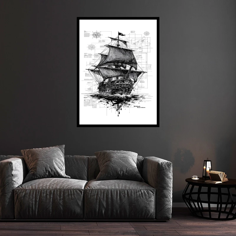 تابلو بکلیت طرح دکوری کشتی و قایق مدل B-bu5744 فریم مشکی