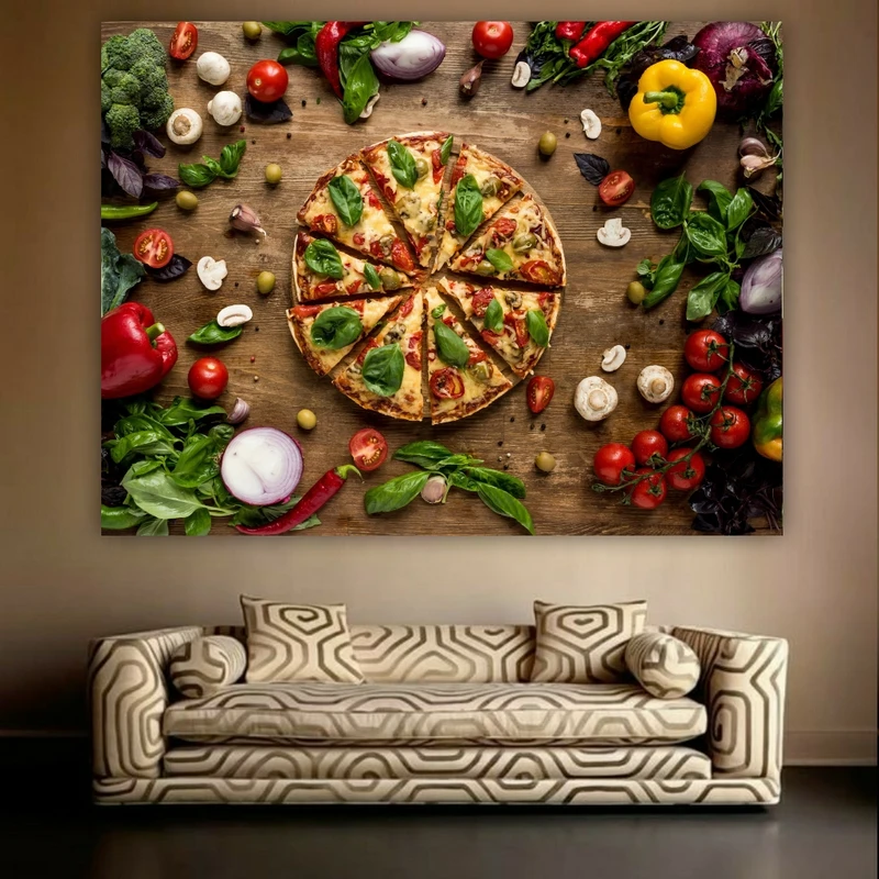 پوستر پارچه ای طرح مخمل پیتزا مدل سبزیجات کد BK22930