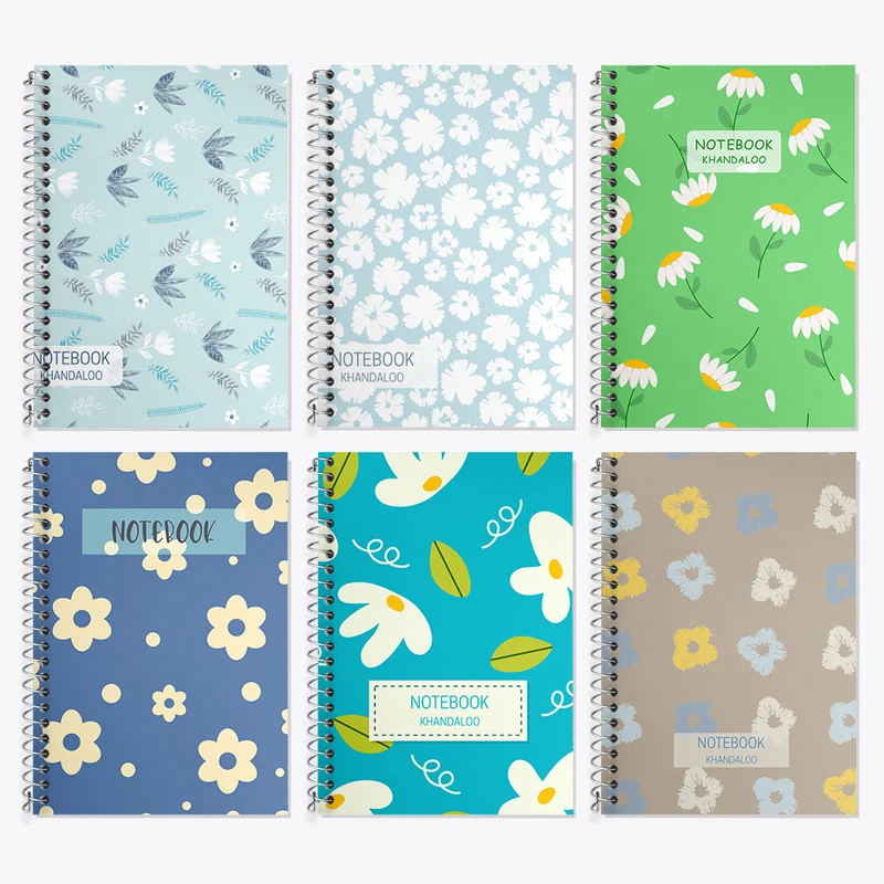 دفتر زبان 50 برگ خندالو مدل دو خط طرح گل گلی کد 125 مجموعه 6 عددی