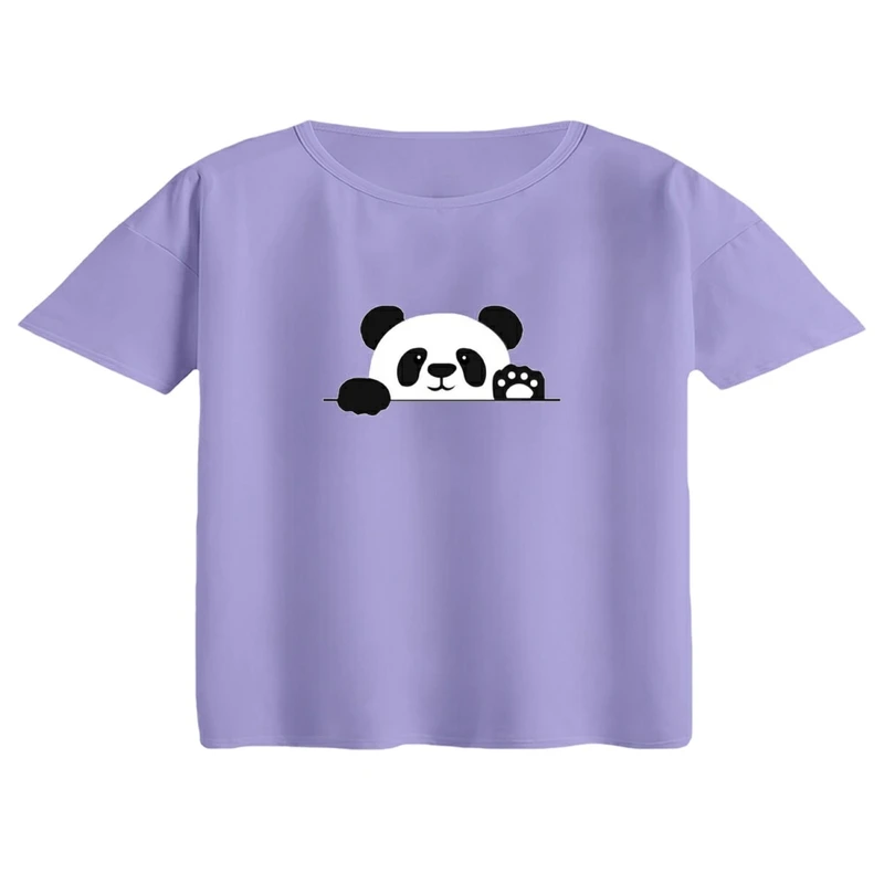 کراپ تی‌شرت آستین کوتاه زنانه مدل پاندا کیوت