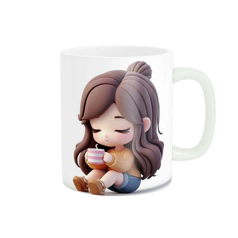 ماگ پاد آفرین طرح دختر فانتزی مدل قهوه کد 1443