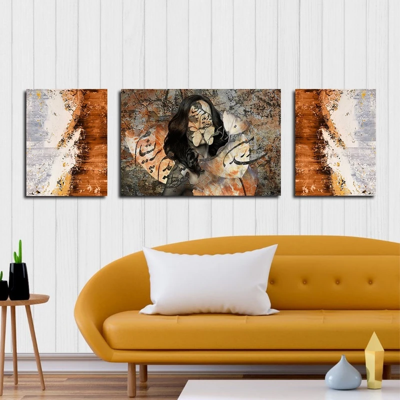 تابلو شاسی بکلیت طرح خطاطی و ساحل دریا مدل SH-2542 مجموعه 3 عددی