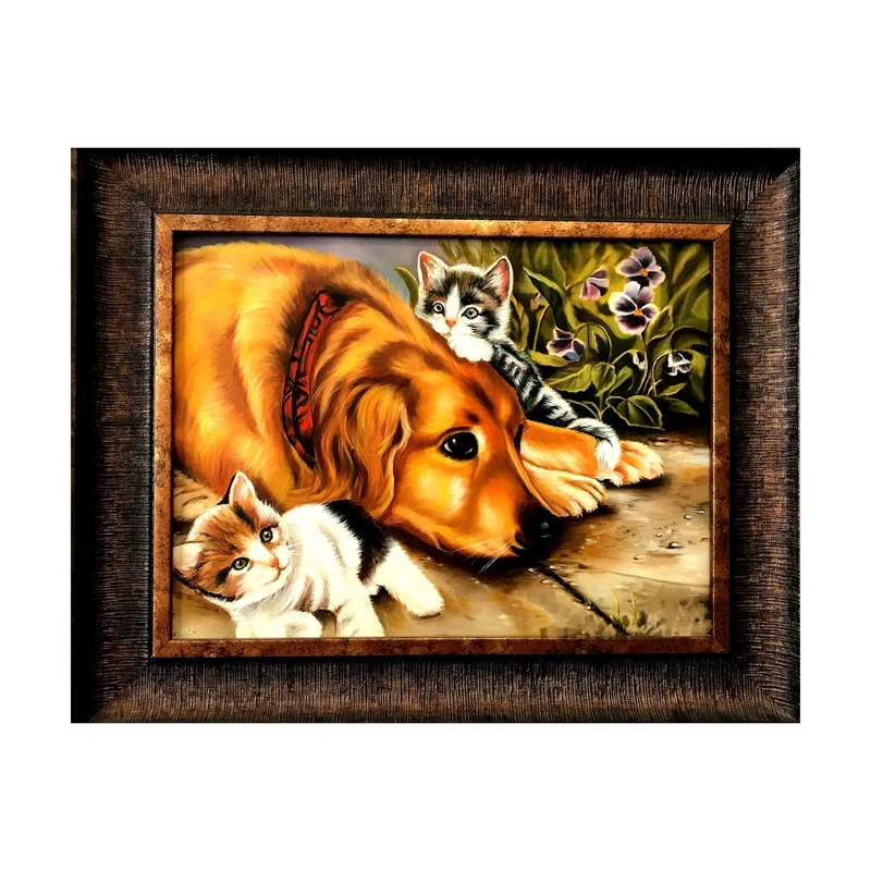 تابلو نقاشی رنگ روغن طرح سگ و گربه ها