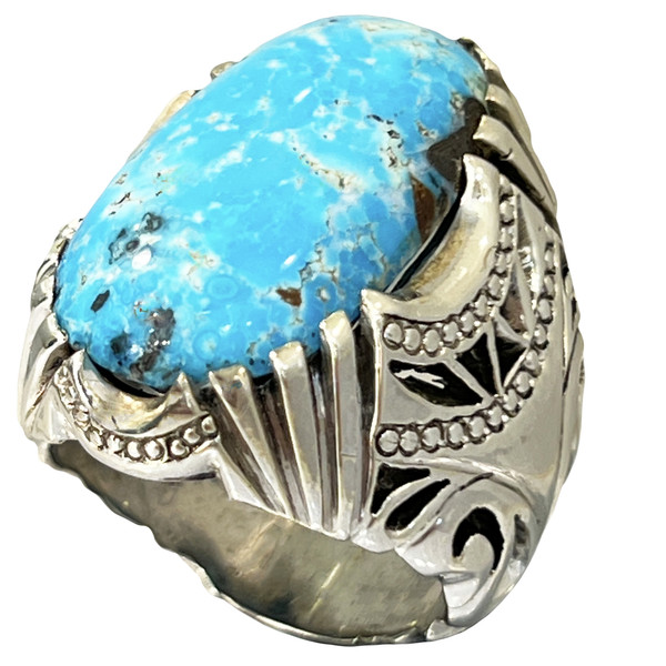 انگشتر نقره مردانه مدل اسپرت با نگین فیروزه نیشابوری 717