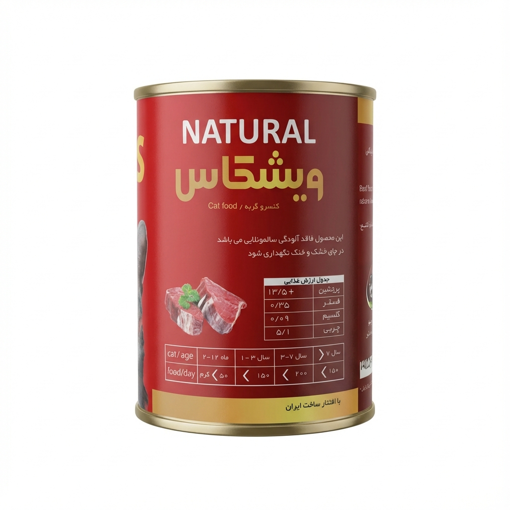 کنسرو غذای گربه بالغ ویشکاس مدل پته طعم گوشت خالص گوساله وزن 380 گرم