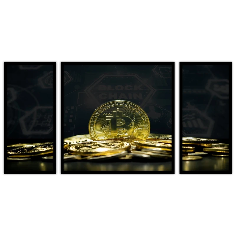 تابلو بکلیت طرح بیت کوین و ارز دیجیتال  مدل B-bu3487 مجموعه 3 عددی