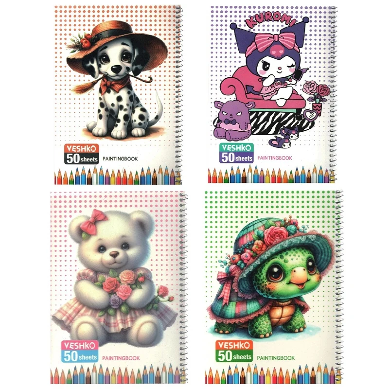 دفتر نقاشی 50 برگ ویشکو مدل کرومی بسته 4 عددی