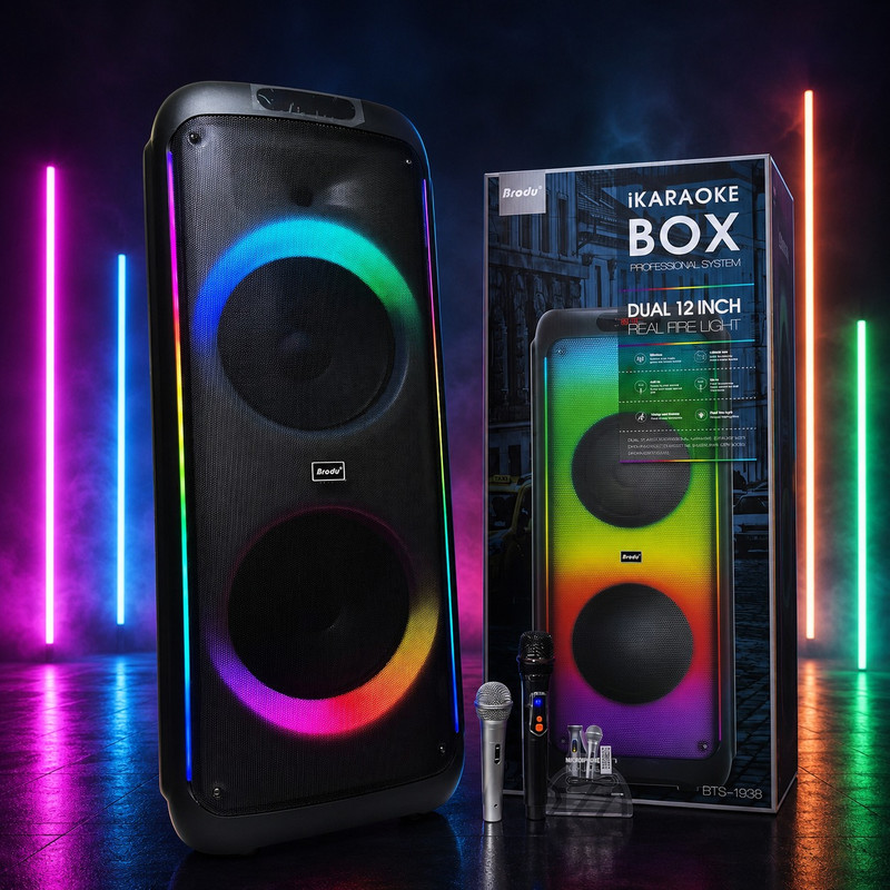 اسپیکر بلوتوثی قابل حمل برودو مدل Karaoke Box dual 12inch