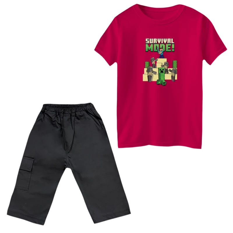 ست تی‌شرت و شلوارک پسرانه مدل ماینکرفت کد 005