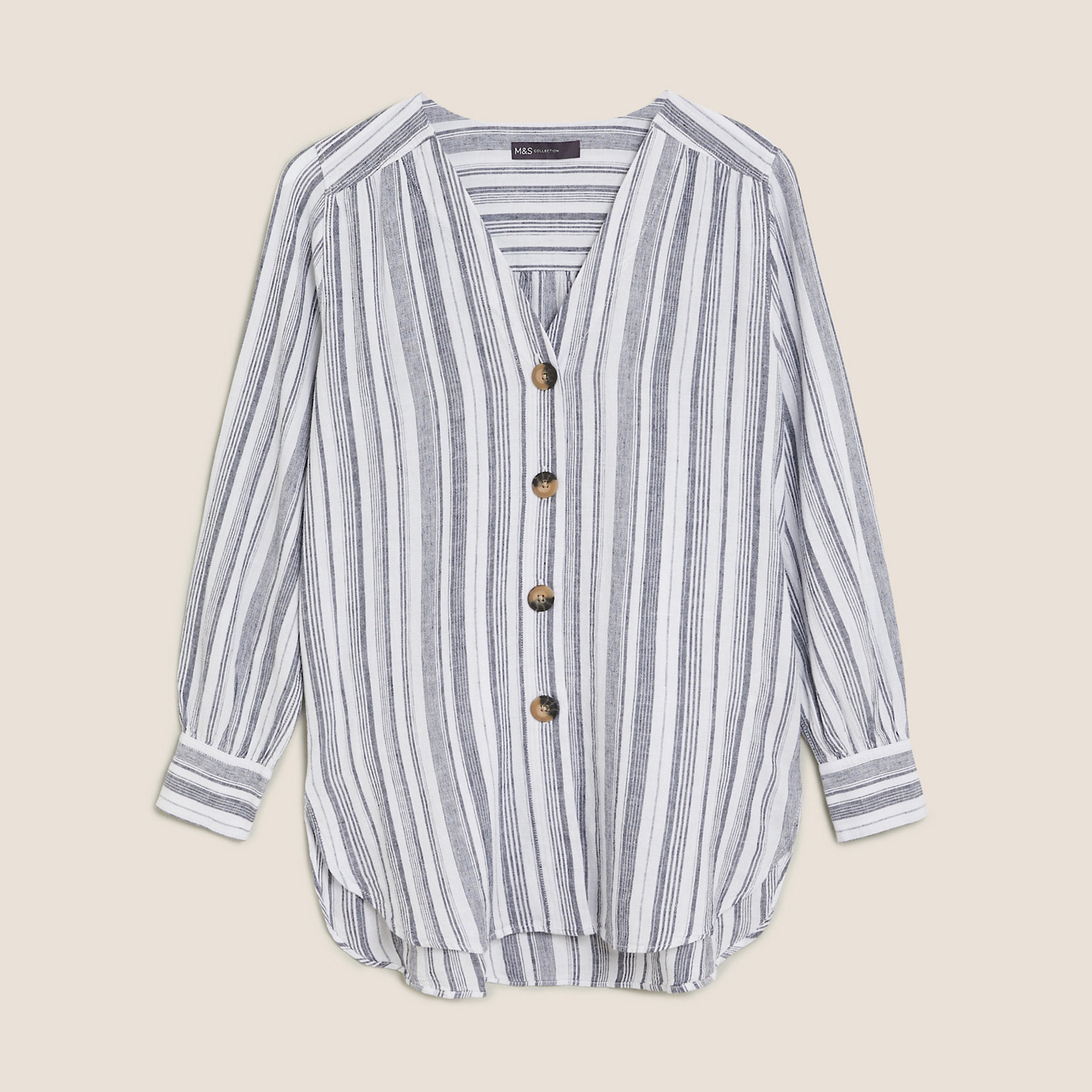 تونیک زنانه مارکس اند اسپنسر مدل Linen Striped V-Neck