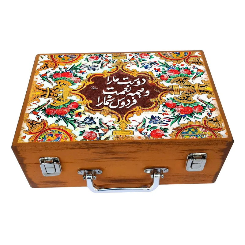 جعبه هدیه چوبی مدل چمدان طرح کاشی سنتی کد WS140