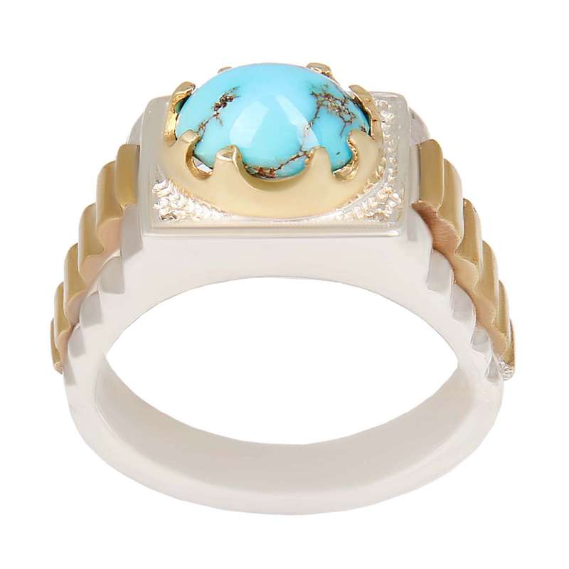 انگشتر نقره مردانه مدل فیروزه رکاب دست ساز کد AM_2467