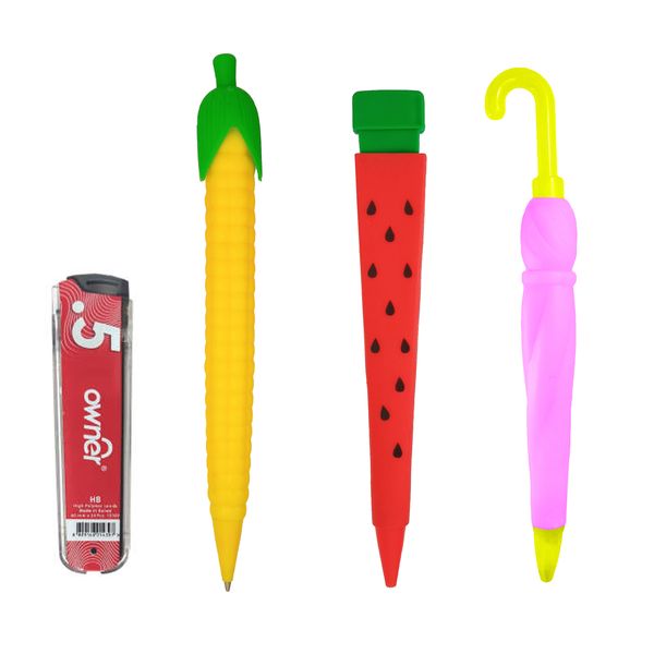 مداد نوکی 0.5 میلی متری طرح چتر هندوانه ذرت بسته 3 عددی به همراه نوک مداد نوکی اونر 