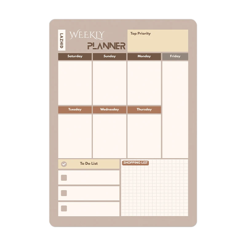 تخته وایت برد لاژید طرح پلنر هفتگی سایز 20X30 سانتیمتر