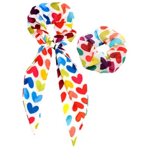 کش مو زنانه دلنار گالری مدل اسکرانچی قلب رنگین کمان مجموعه 2 عددی