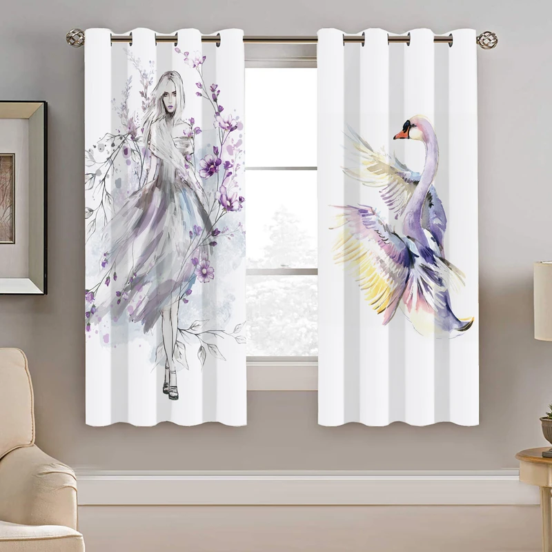 پرده نیروانا طرح قو و چهره مدل مخمل کد 4943 سایز 140×200 سانتی متر