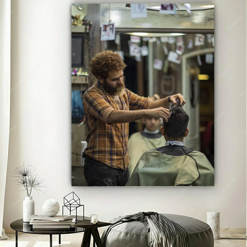 تابلو بوم طرح مخمل آرایشگاه مردانه مدل لحظات شیک کد GR1291