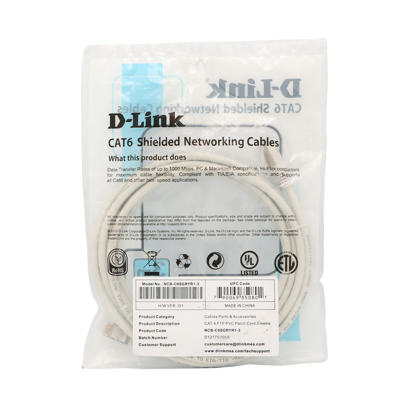 پچ کورد 3 متری Cat6 دی-لینک مدل DLink Cord Cat6 STP 3m NCB-C6SGRYR1-3