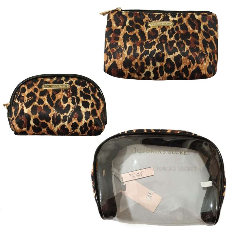کیف لوازم آرایش زنانه ویکتوریا سکرت مدل پلنگی مجموعه سه عددی