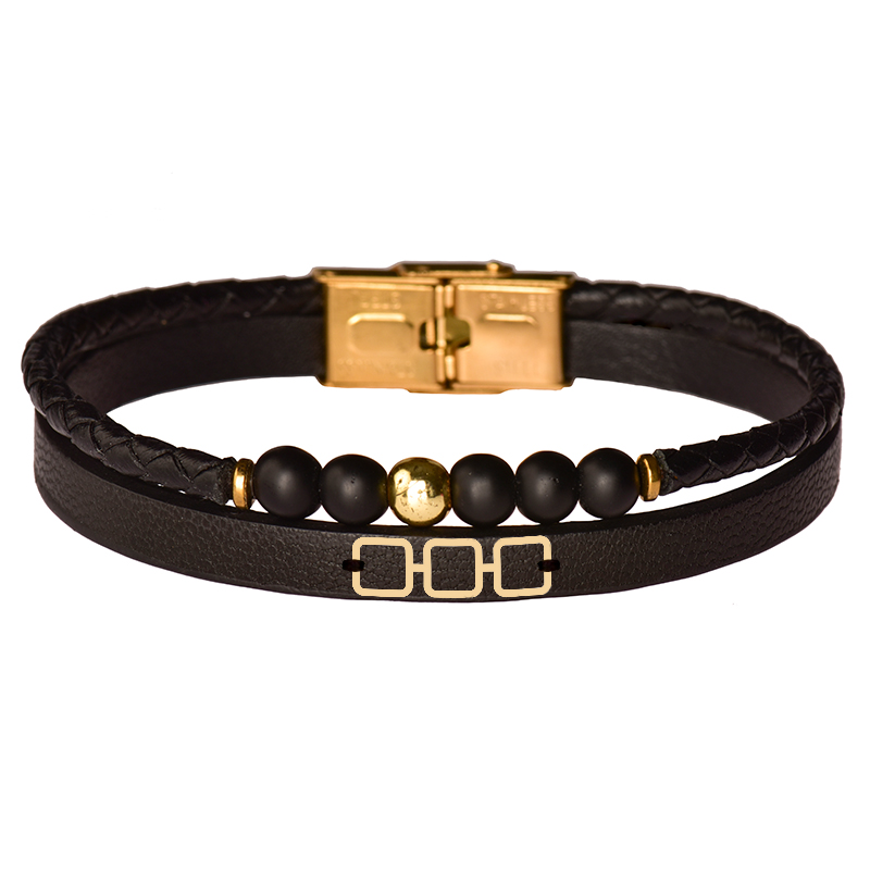 دستبند طلا 18 عیار مردانه کرابو طرح هندسی مدل Kr102356