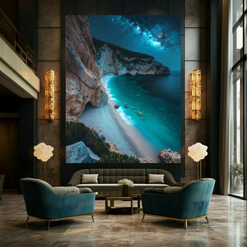 تابلو بوم طرح ساحل درخشان شب کد BK23487