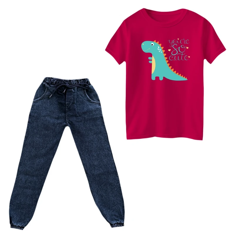 ست تی‌شرت و شلوار پسرانه مدل دایناسور کد ۳۲