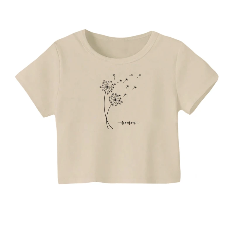 کراپ‌ تی‌شرت آستین کوتاه زنانه مدل قاصدک کد 1