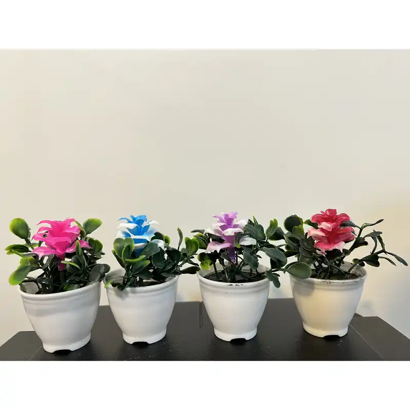 گلدان به همراه گل مصنوعی مدل گل رز مجموعه 4 عددی